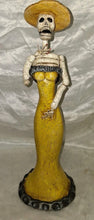 Load image into Gallery viewer, Day of the Dead La Catrina Skeleton Lady Figurine Yellow Dress Resin Statue 13"
