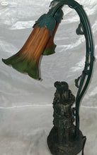 Load image into Gallery viewer, Vintage Art Nouveau Style Double Tulip Glass Table Lamp Romantic Kissing Couple
