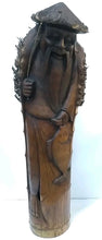 Load image into Gallery viewer, Large Hand Carved Bamboo Fisherman Sage Statue Rustic Folk Art
