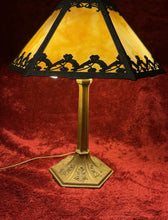 Load image into Gallery viewer, Antique early 20th-century Art Nouveau / Arts and Crafts slag glass table lamp
