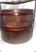 Load image into Gallery viewer, Antique Chinese Wedding Basket with Wood Carved Handles Woven Sides Top EFOC!
