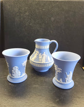 Load image into Gallery viewer, Wedgwood Jasperware 5" Etruscan Pitcher w/ 2 Trumpet Flared Cups set of 3
