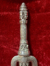 Load image into Gallery viewer, Large Thai Brahma Ritual Trident Dagger Sword Silver Tone 25” Heavy 6 lbs.
