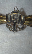 Load image into Gallery viewer, WWII USN STERLING SILVER ANCHOR &amp; RIBBON Sweetheart, Pin Brooch
