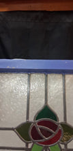 Load image into Gallery viewer, Vintage Stained Glass Cabinet Door Window Panel Floral Design Blue Wood Frame
