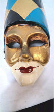 Load image into Gallery viewer, Venetian Style Harlequin Wall Mask Gold Black Blue Diamond Jester Tassel Decor
