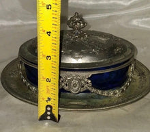 Load image into Gallery viewer, Victorian English Silver Plated Butter Dish Cobalt Blue Glass Liner EPBM
