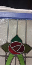 Load image into Gallery viewer, Vintage Stained Glass Cabinet Door Window Panel Floral Design Blue Wood Frame
