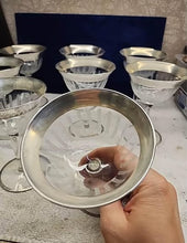 Load image into Gallery viewer, 6 TIFFIN-FRANCISCAN CRYSTAL 5" SILVER RIM ETCHED Cocktail GLASSES
