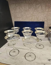 Load image into Gallery viewer, 6 TIFFIN-FRANCISCAN CRYSTAL 5" SILVER RIM ETCHED Cocktail GLASSES
