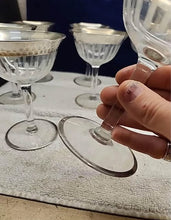 Load image into Gallery viewer, 6 TIFFIN-FRANCISCAN CRYSTAL 5" SILVER RIM ETCHED Cocktail GLASSES
