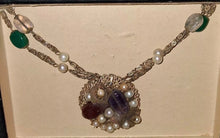 Load image into Gallery viewer, Vintage Gold Tone Necklace Bracelet Earrings Set Faux Pearl Gemstone Cabochons
