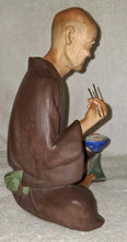 Load image into Gallery viewer, Vintage Hakata Urasaki Doll Japan Seated Man Eating Chopsticks Clay Figurine 9"

