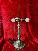 Load image into Gallery viewer, Vintage Tiffany-Style Stained Glass Triple Bulb Table Lamp 18” Diameter 26” High
