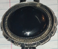Load image into Gallery viewer, Vintage LTT Sterling Silver Black Onyx Bolo Tie Southwestern Western Leather
