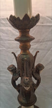 Load image into Gallery viewer, Vintage Art Deco Figural Cherub Table Lamp Cast Metal Marble Slag Glass 13.5"
