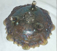 Load image into Gallery viewer, Vintage Carnival Glass Rose Pattern Footed Bowl Iridescent Ruffled Edge 9"
