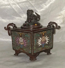 Load image into Gallery viewer, Vintage Chinese Enamel Bronze Incense Burner Censer Foo Dog Lid
