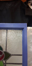 Load image into Gallery viewer, Vintage Stained Glass Cabinet Door Window Panel Floral Design Blue Wood Frame
