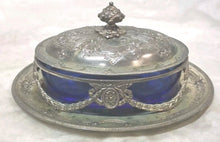 Load image into Gallery viewer, Victorian English Silver Plated Butter Dish Cobalt Blue Glass Liner EPBM
