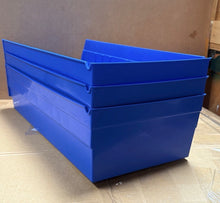 Load image into Gallery viewer, ULINE S-23086 Blue Plastic Shelf Storage Bins Totes Stackable Lot of 3
