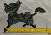 Load image into Gallery viewer, Vintage Chinese Bronze Tone Dragon Beast Figurine Green Patina Statue 7.5"

