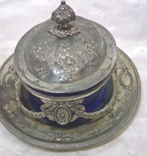 Load image into Gallery viewer, Victorian English Silver Plated Butter Dish Cobalt Blue Glass Liner EPBM
