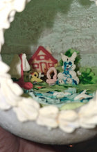 Load image into Gallery viewer, Vintage Sugar Egg Easter Diorama Panorama Egg Bunny Cottage Roses Handmade
