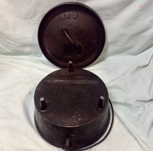 Load image into Gallery viewer, Antique Cast Iron No 3 Camp Dutch Oven 3-Legged Footed Pot With Lid 10" 16.5lb
