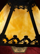 Load image into Gallery viewer, Antique early 20th-century Art Nouveau / Arts and Crafts slag glass table lamp
