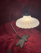 Load image into Gallery viewer, Vintage Dragonfly Brass Table Lamp With Unique Milk Glass Shade Unique &amp; Rare
