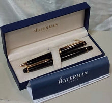 Load image into Gallery viewer, New Waterman Paris Pen Set Black Gold Fountain M + Ballpoint With Case
