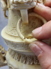 Load image into Gallery viewer, VTG CHINESE RESIN CARVED CENSER INCENSE BURNER F00 DOG SIGNED 3 FOOTED
