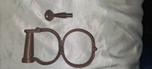 Load image into Gallery viewer, Antique Iron Leg Shackle Fetter w/ Original Key Double Ring Forged Iron Restrain
