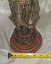 Load image into Gallery viewer, Vintage Indian Brass Krishna Flute Statue Hindu Deity Sculpture on Wood Base 12"
