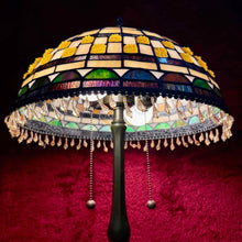 Load image into Gallery viewer, Vintage Tiffany Style Stained Glass Dome Table Lamp Dual Socket Beaded Tassels
