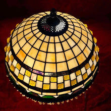 Load image into Gallery viewer, Vintage Tiffany Style Stained Glass Dome Table Lamp Dual Socket Beaded Tassels
