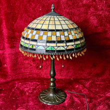 Load image into Gallery viewer, Vintage Tiffany Style Stained Glass Dome Table Lamp Dual Socket Beaded Tassels
