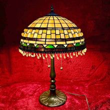 Load image into Gallery viewer, Vintage Tiffany Style Stained Glass Dome Table Lamp Dual Socket Beaded Tassels
