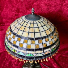 Load image into Gallery viewer, Vintage Tiffany Style Stained Glass Dome Table Lamp Dual Socket Beaded Tassels

