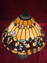 Load image into Gallery viewer, Unique, matching pair of vintage Tiffany style stained glass lamps 24”
