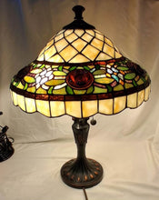 Load image into Gallery viewer, Tiffany Style Stained Glass Table Lamp Floral Rose Shade Bronze Base 2-Light
