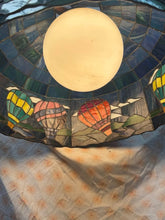 Load image into Gallery viewer, Beautiful vintage Tiffany style blue hanging lamp with hot air balloon motif
