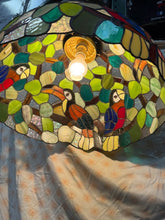 Load image into Gallery viewer, Really unique Vintage, Tiffany style hanging lamp parrot and toucan bird motif
