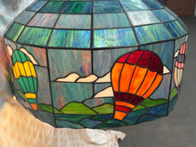 Load image into Gallery viewer, Beautiful vintage Tiffany style blue hanging lamp with hot air balloon motif
