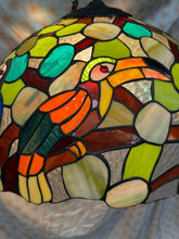 Load image into Gallery viewer, Really unique Vintage, Tiffany style hanging lamp parrot and toucan bird motif
