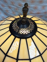 Load image into Gallery viewer, Really unique pair of vintage Tiffany style floor lamps with flower motif and iron bases
