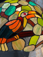 Load image into Gallery viewer, Really unique Vintage, Tiffany style hanging lamp parrot and toucan bird motif
