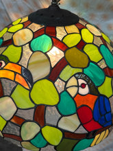 Load image into Gallery viewer, Really unique Vintage, Tiffany style hanging lamp parrot and toucan bird motif
