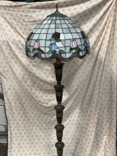 Load image into Gallery viewer, Beautiful vintage Tiffany style floor lamp with green marble and brass base
